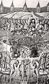 Взятие Киева монголами (1240 г.). Миниатюра из русской летописи 